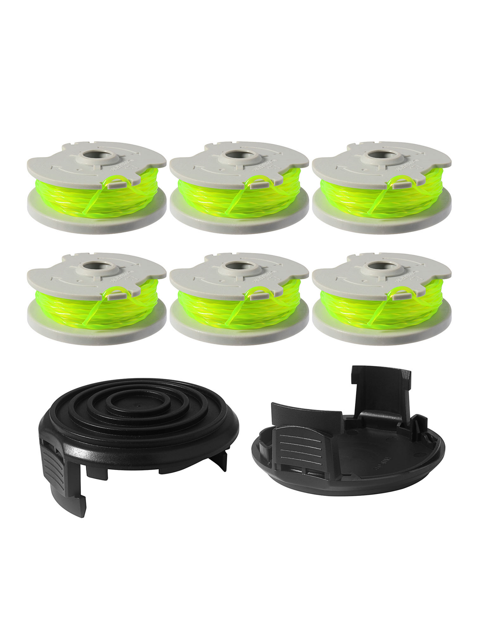 THTEN WA0014 Trimmer Replacement Spools for Worx WG168 WG184 WG190 WG191 Weed Eater String Edger Spool Line Refills Parts Auto-Feed 20ft 0.080" with WA0037 Cap Covers (6 spools,2 Cap)