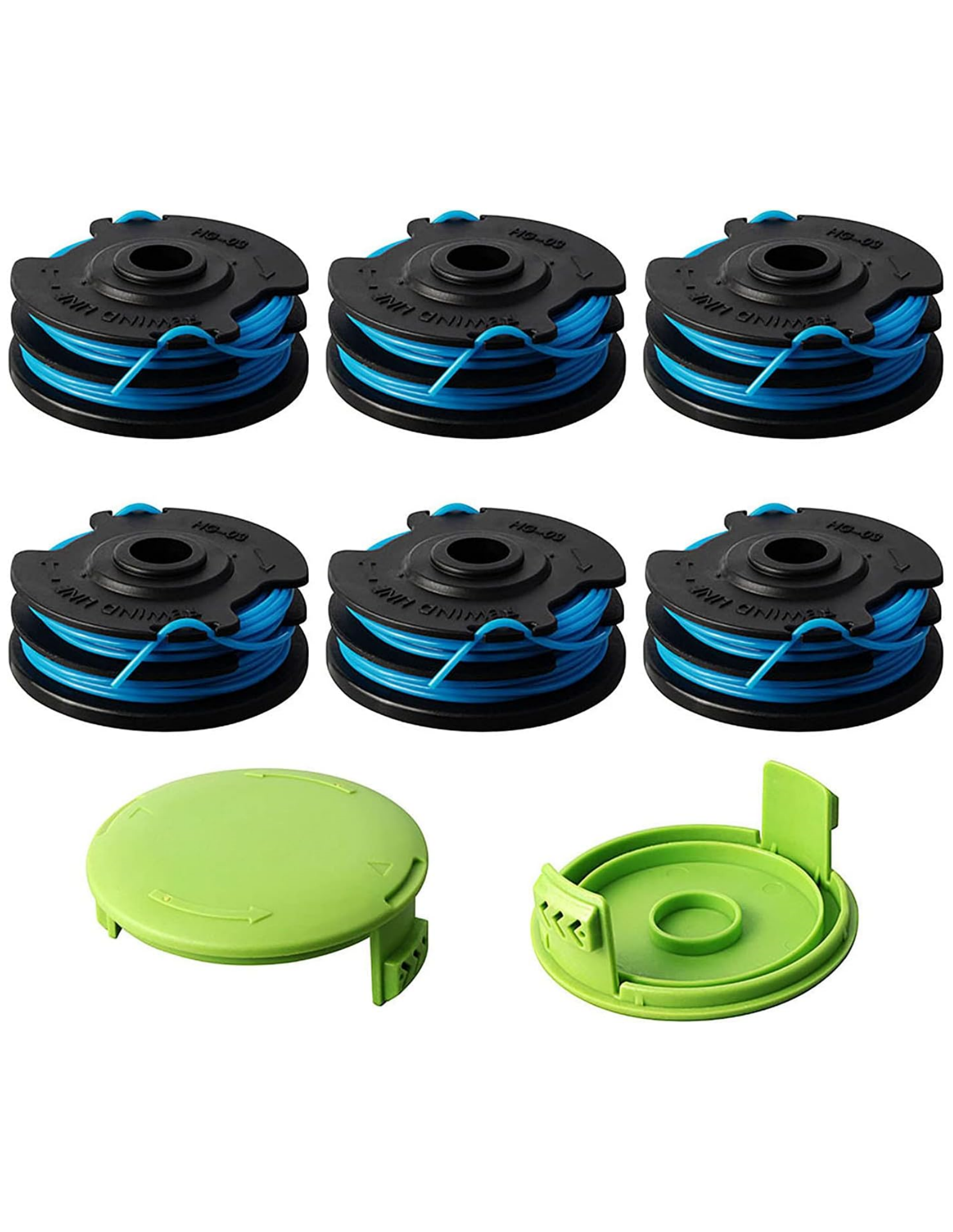 THTEN 29242 29082 Trimmer Spool Replacement 27ft 0.065 inch for Greenworks 24V 40V 21052 29272 and 21212 Dual line Electric String Trimmers with 3411546A6 Cap Covers Parts(6Pack+2 Cap)
