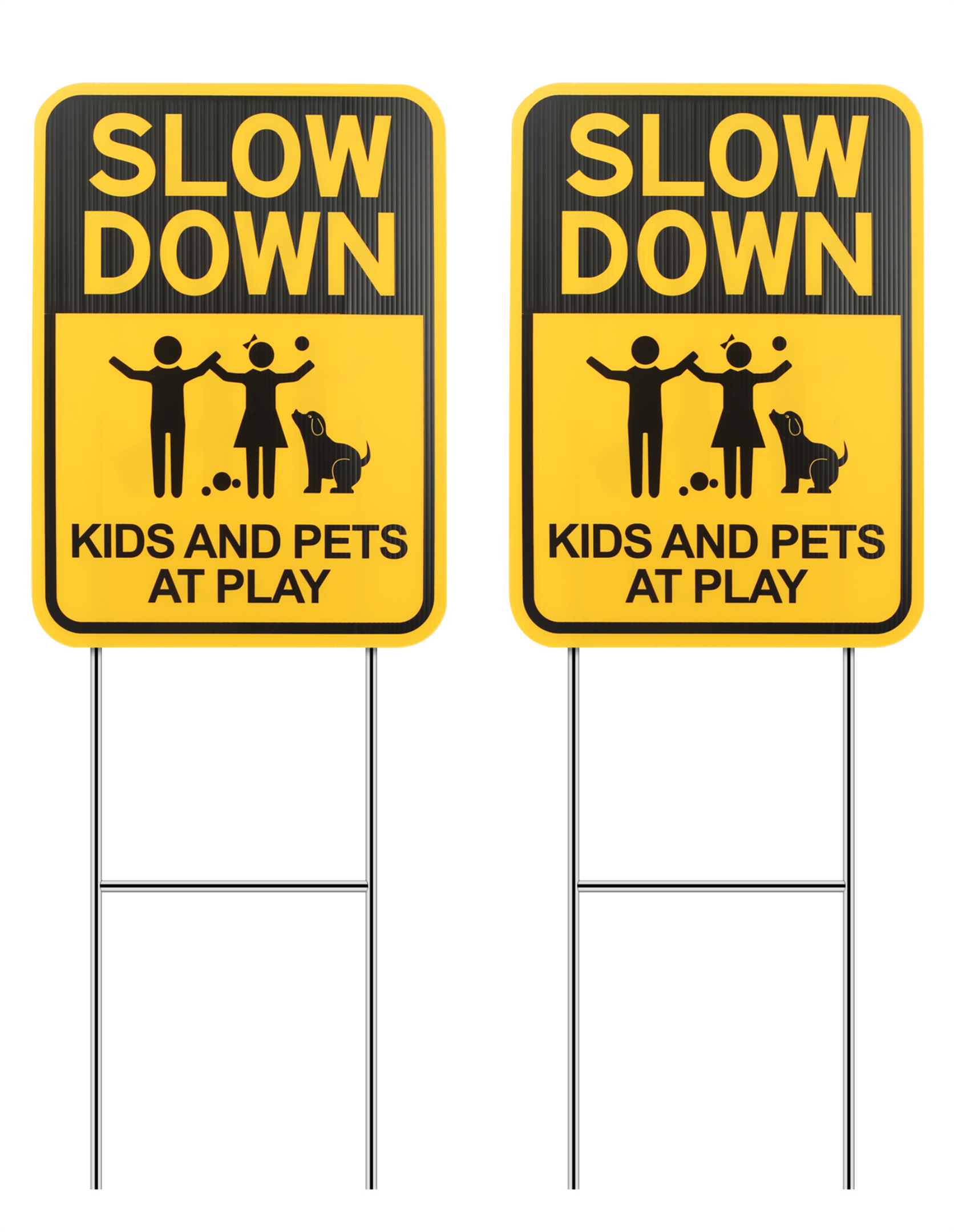 THTEN 16" x 12" Slow Down Kids and Pets at Play Yard Signs with Metal Wire H Stakes, Caution Road Sign, Road Sign Decor for Parents, Home Owners Associations, Realtors, Real Estate,Schools 2 Pack