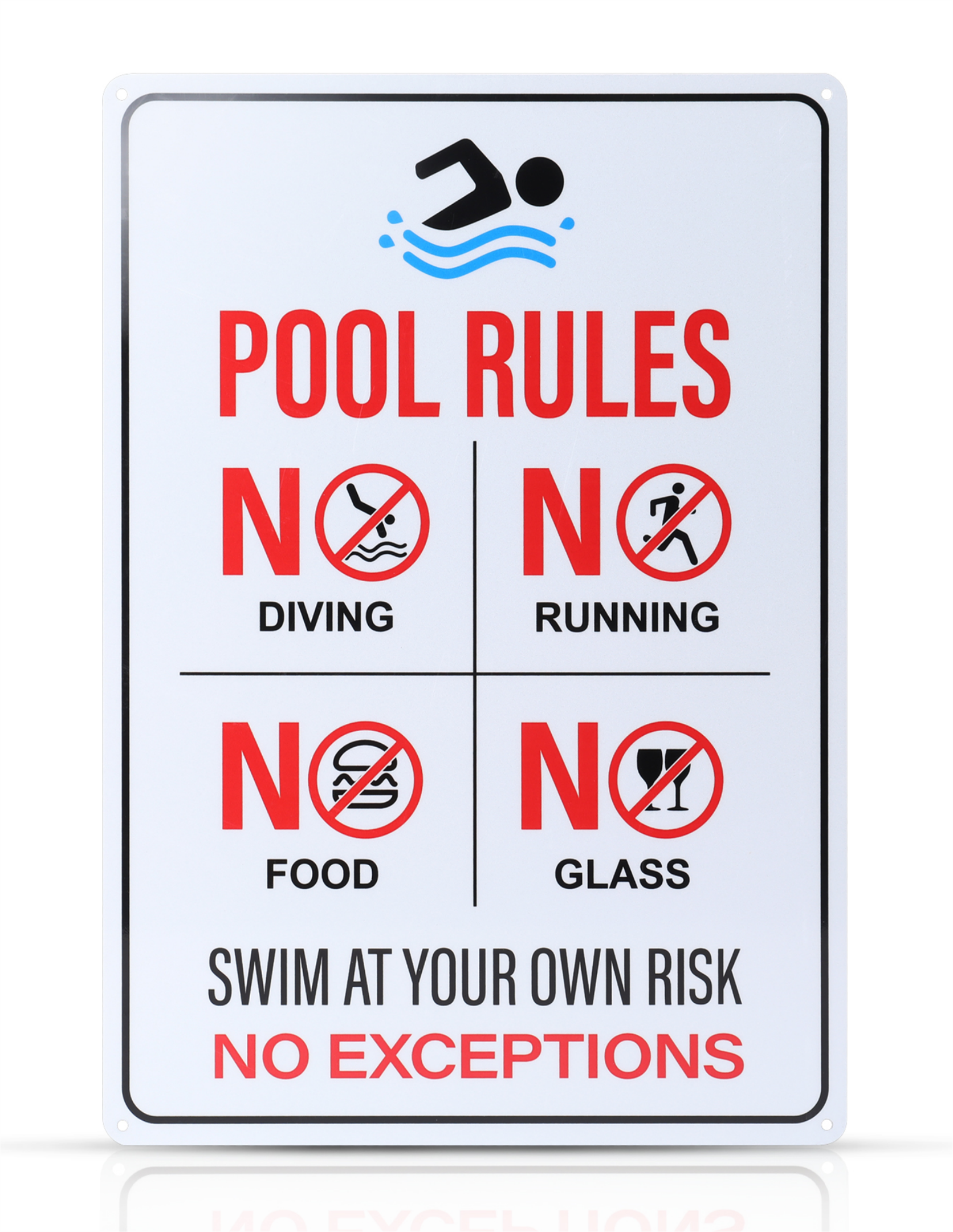 THTEN 14" x 10" Pool Rules Sign,Swimming Pool Warning Metal Sign,No Diving No Running No Food No Glass Sign .040 Aluminum UV Protected and Weatherproof,Indoor & Outdoor Use