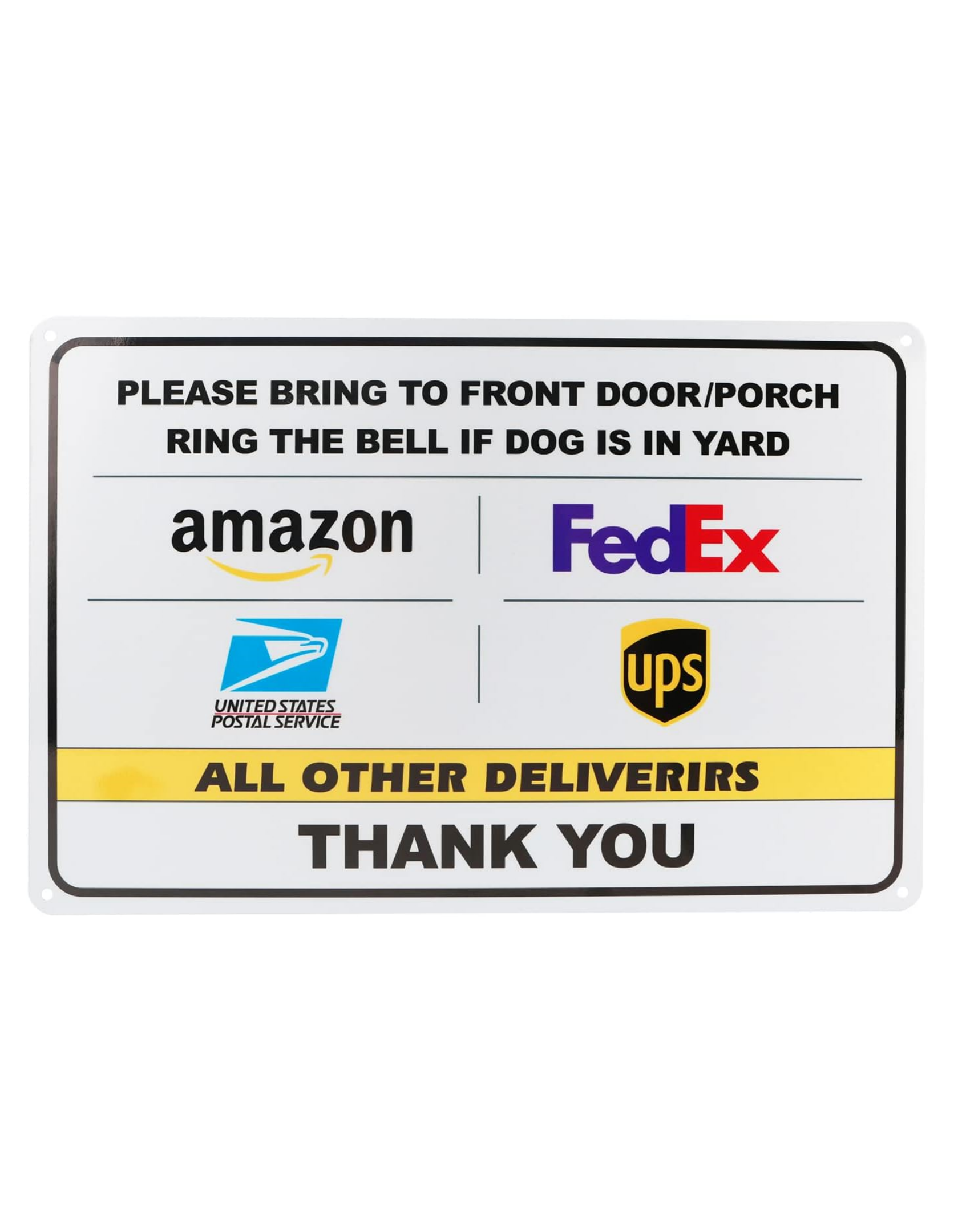 Thten Delivery Instructions Sign “Please All Packages to Front Door sign”Bring  Porch Ring the Bell if Dog is in Yard sign 12" x 8" Metal Aluminum Rust Free,Pre-Drilled Holes, Weather Resistant