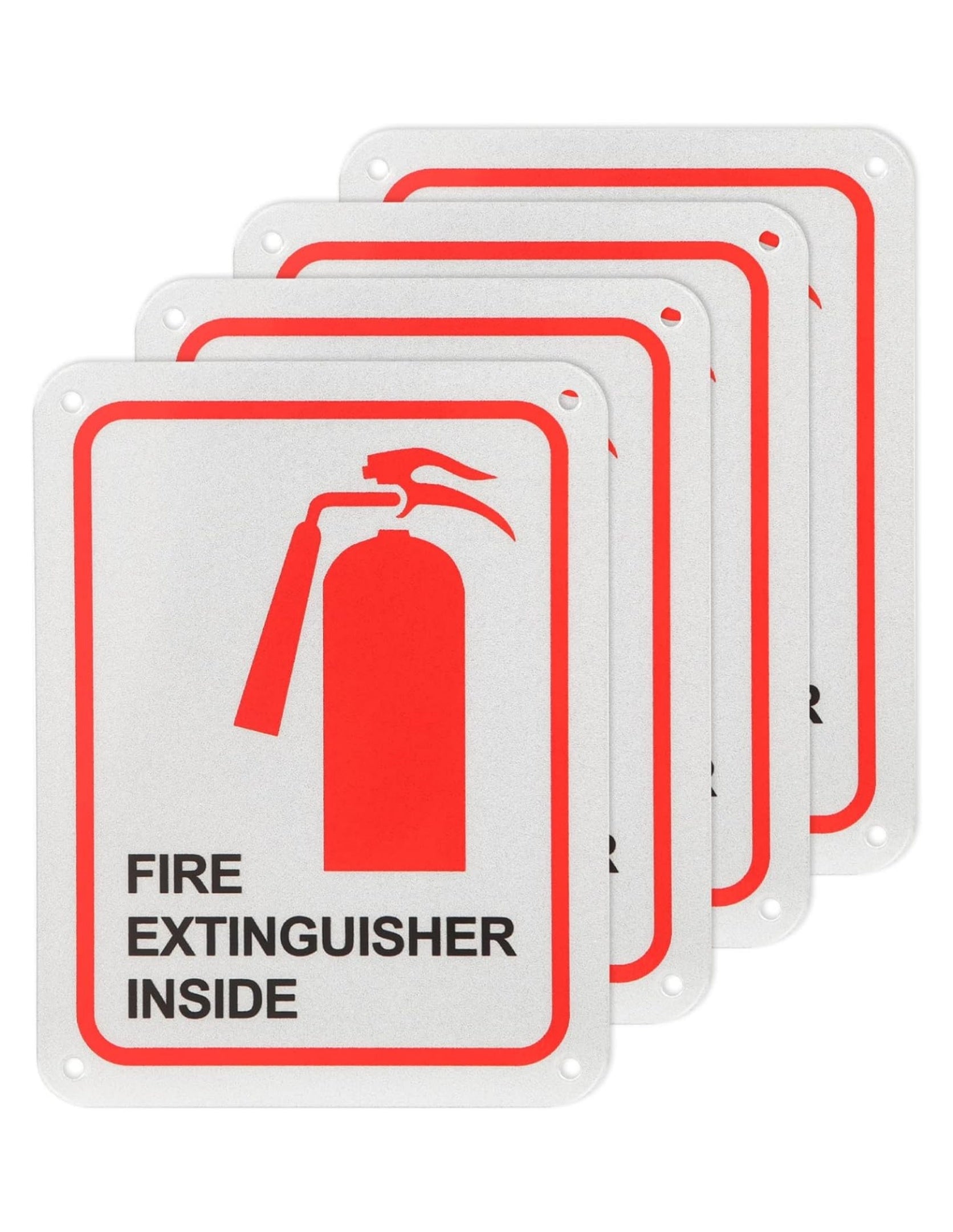 Thten Fire Extinguisher Inside Sign, Fire Safety Sign, 4x5 Inches, Rust Free .040 Aluminum, Fade Resistant, Indoor/Outdoor for Apartment, House, Shop, Office, or School Signs 4 Pack