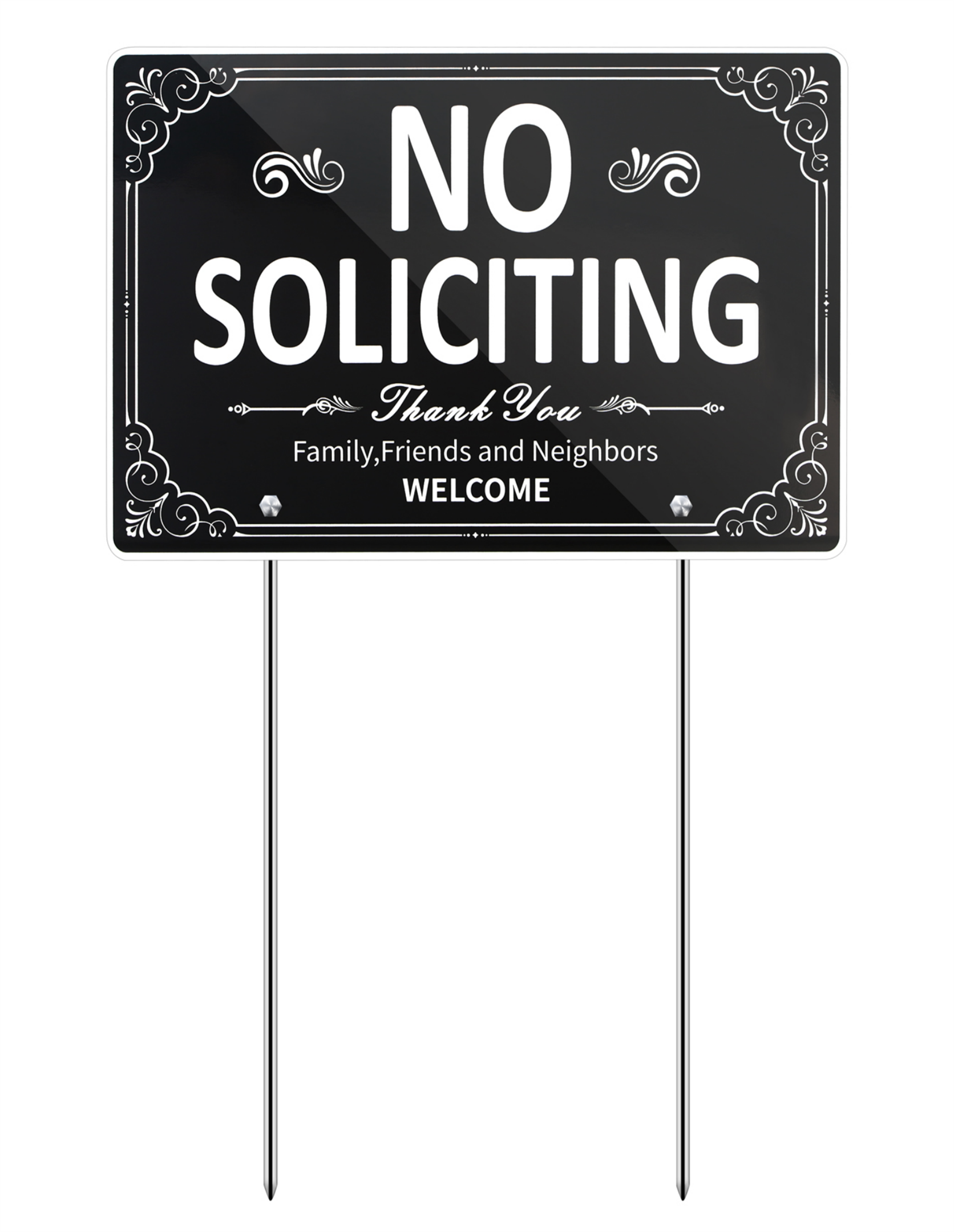 THTEN No Soliciting Sign for Yard with Stake,All Metal Construction for House Lawn Home flower pots,planter boxes or flower beds,12"x 8" Aluminum Outdoor Yard Sign