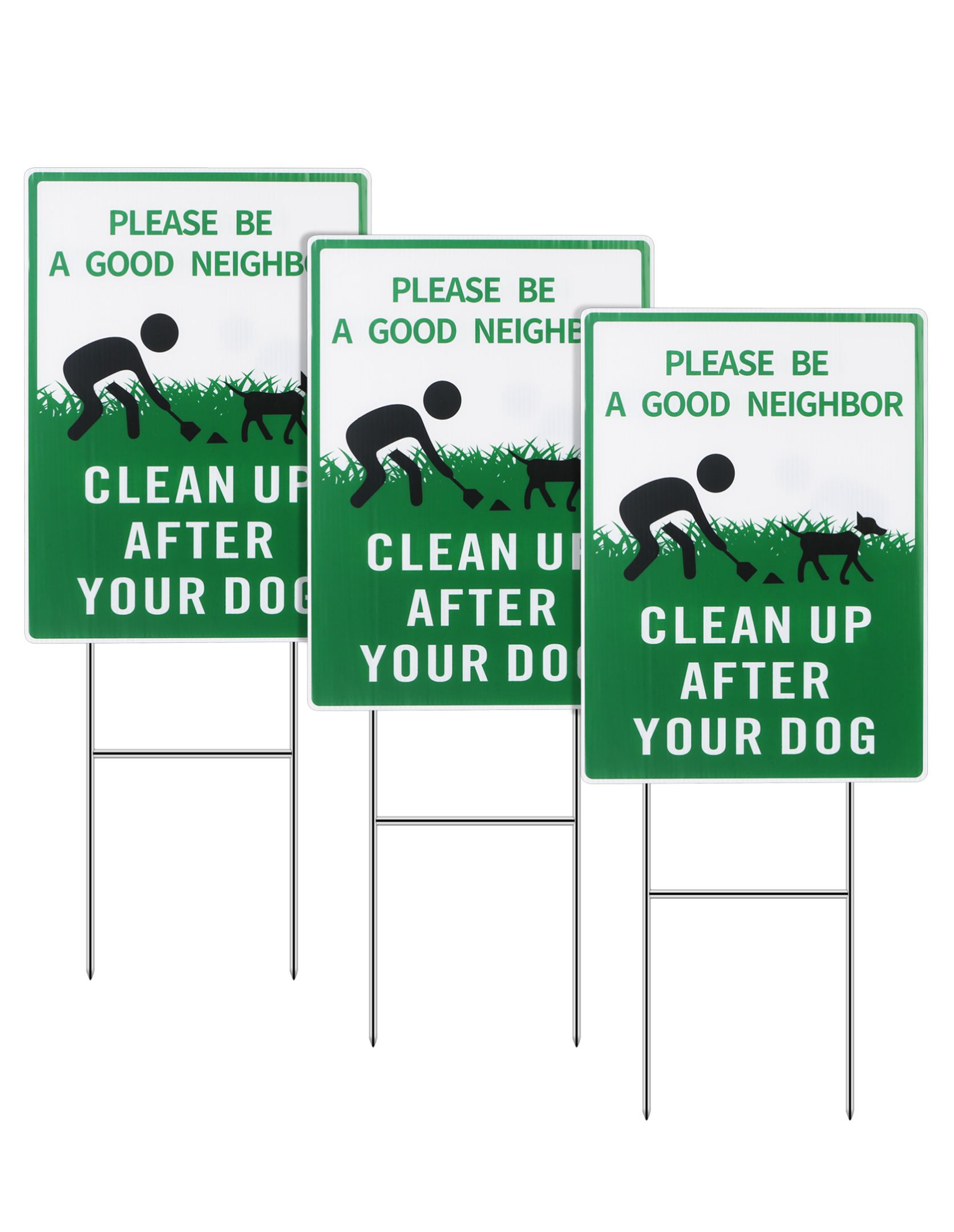 Thten Please Clean Up After Your Dog,Pick Up Your Dog Poop Signs, Dog Poop Sign,Double Sided, Easy Install,12" x 9" Yard Sign with Metal Wire H-Stakes,Be a Good Neighbor Sign, 3 Pack