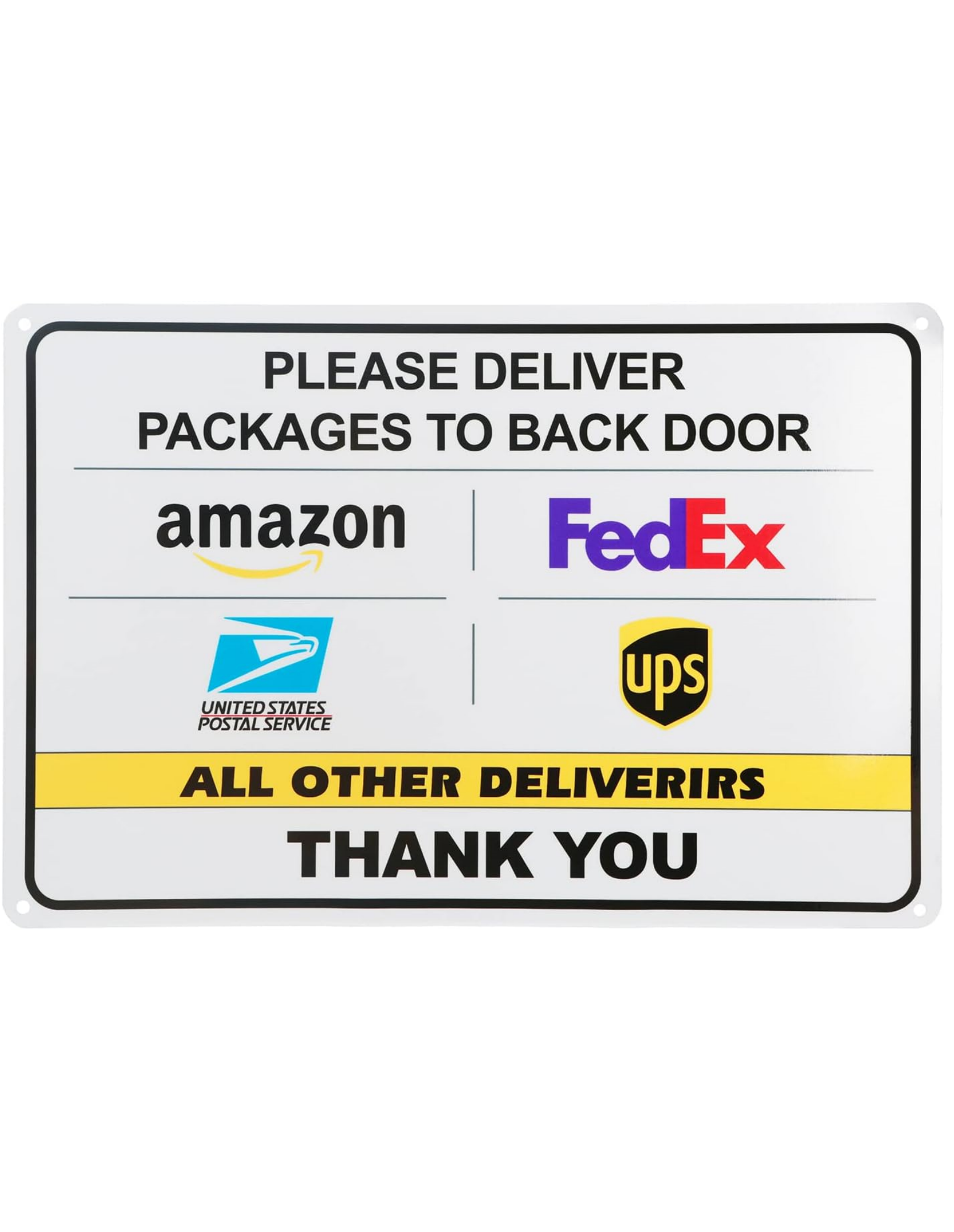 THTEN Package Delivery Sign“Please Deliver All Packages to Back Door sign”Delivery Instructions for Amazon UPS FedEx Metal Sign,12"x8" Rust Free Aluminum, Easy Mounting,Indoor/Outdoor Use