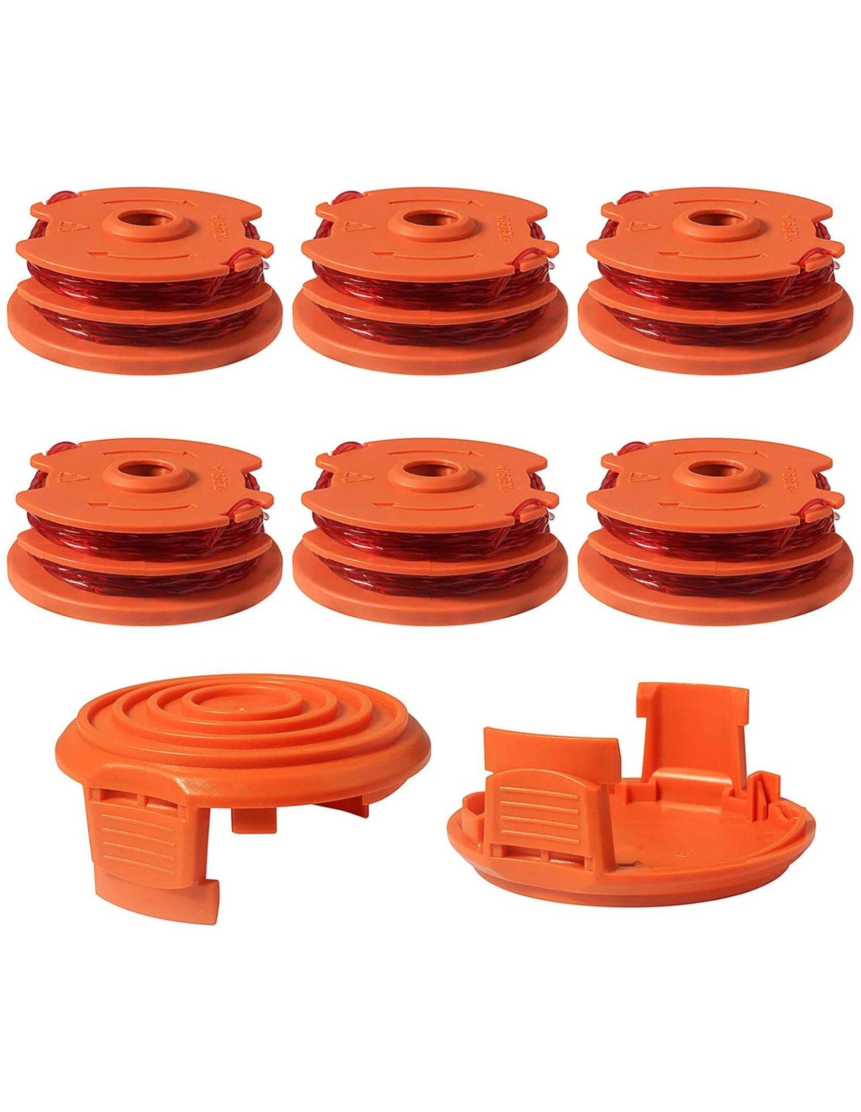THTEN WA0007 Weed Eater Spool Replacement for Worx WG115 WG116 WG117 WG118 WG119 WG124 String Trimmer Edger Line Refills Parts Auto-Feed 2 x16ft 0.065" with 50019417 Spool Cap Covers