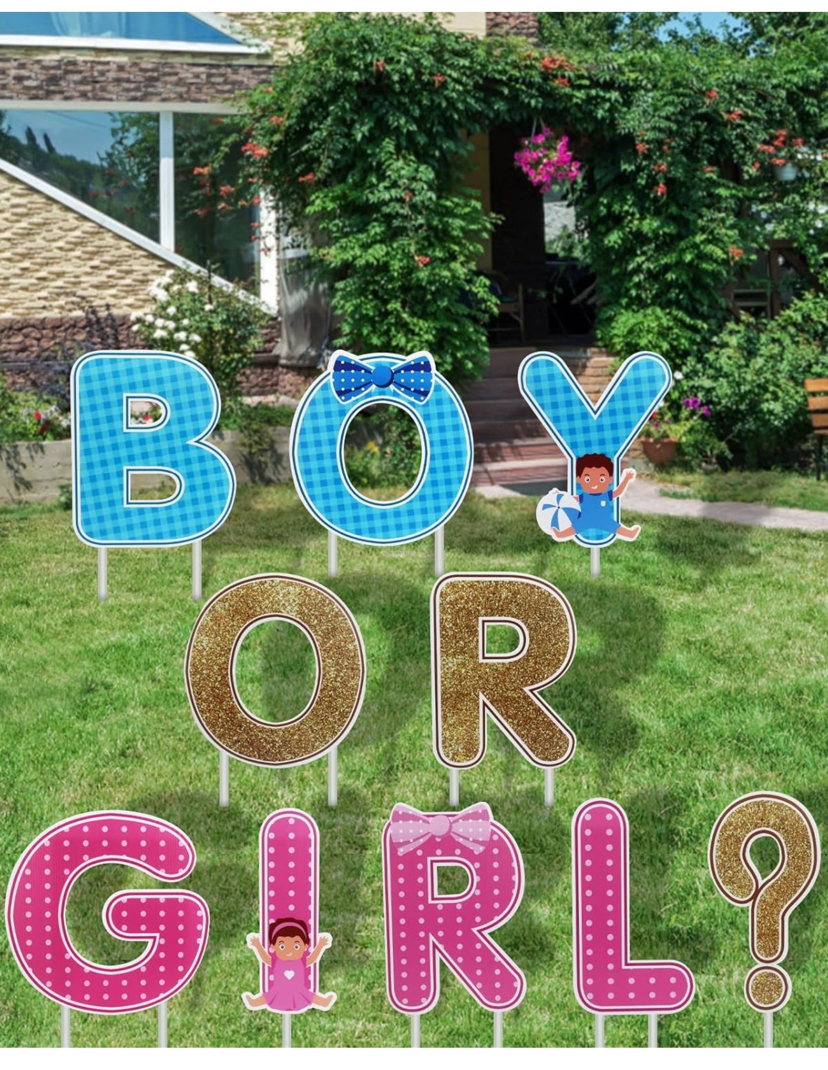 THTEN 10 PACK BOY or GIRL Yard Signs with Stakes Baby Shower Yard Sign for Welcome Home Gender Reveal Lawn Sign,Outdoor Decorations, Baby Announcement Yard Sign, Welcome Newborn Blue and Pink