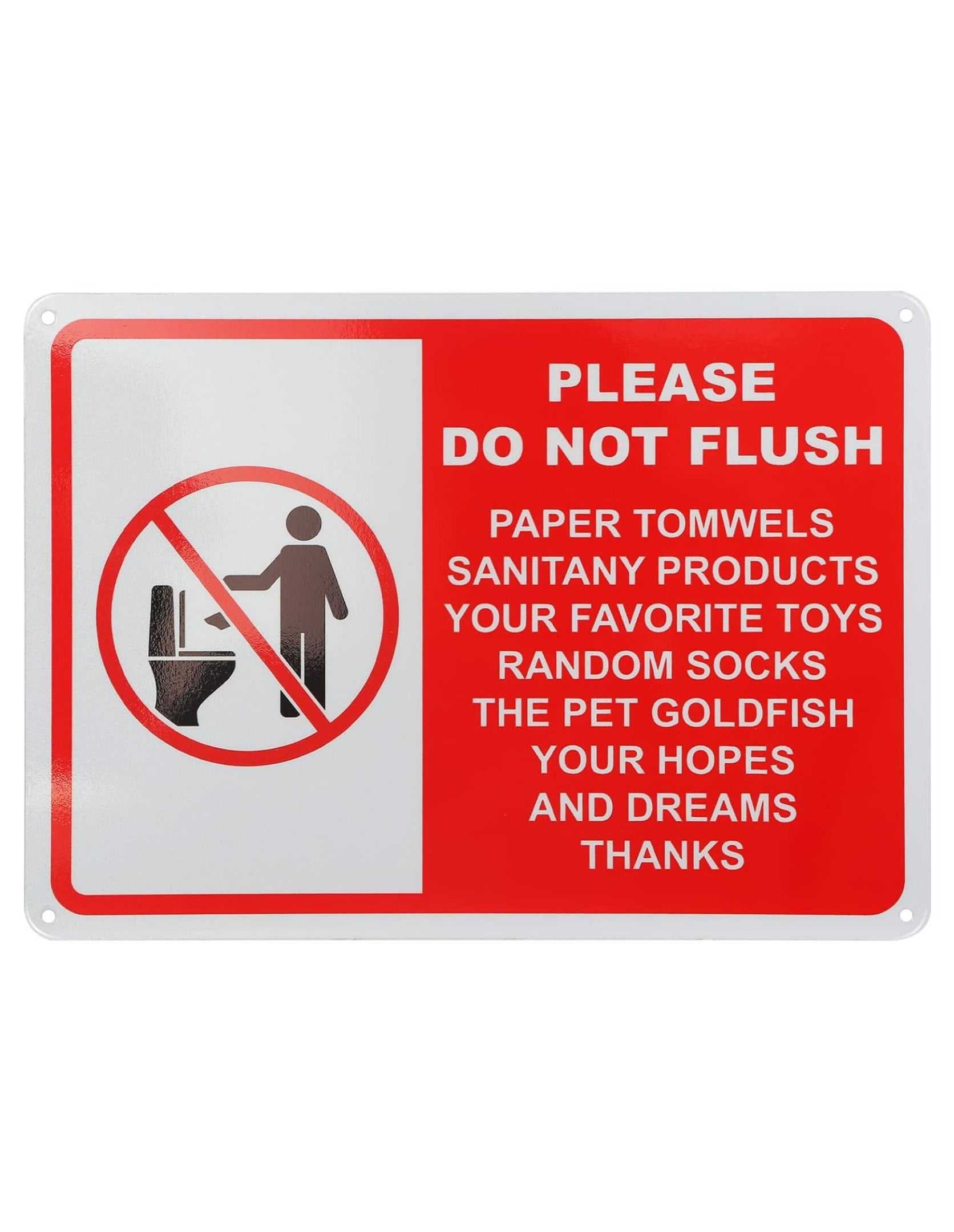 Thten 7"x10" Please Do Not Flush Paper Towels or Femine Products in Toilet Sign for Bathroom,Easy to Mounting for Home,Business,Airbnb,Workplaces,Cafes and Office Red