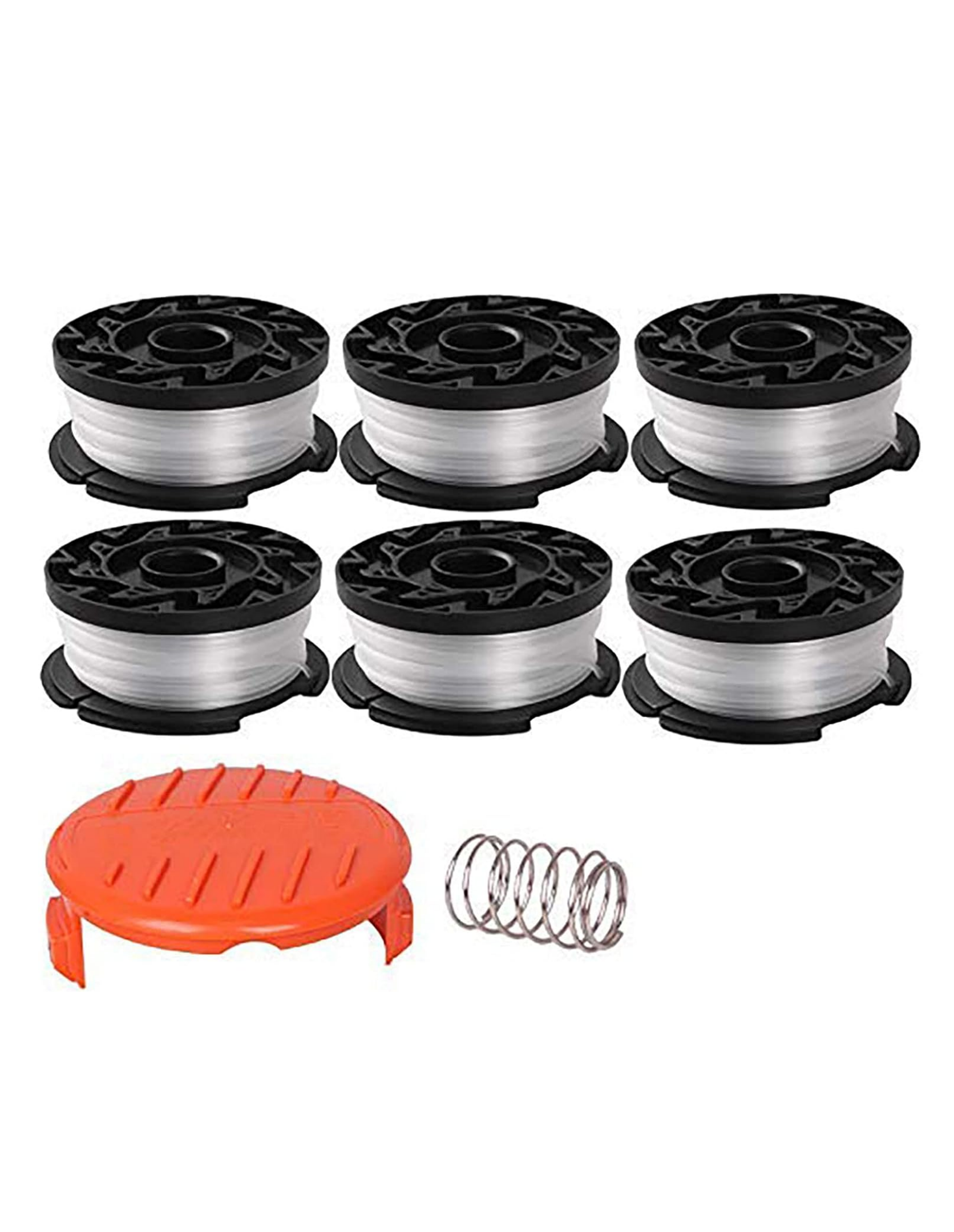 THTEN AF-100 String Trimmer Spool Replacement for Black and Decker 30ft 0.065" Refills Line Auto Feed Single Weed Eater,GH600 GH900 Edger with RC-100-P Spool Cap Covers (6 Spools, 1 Cap,1 Spring)